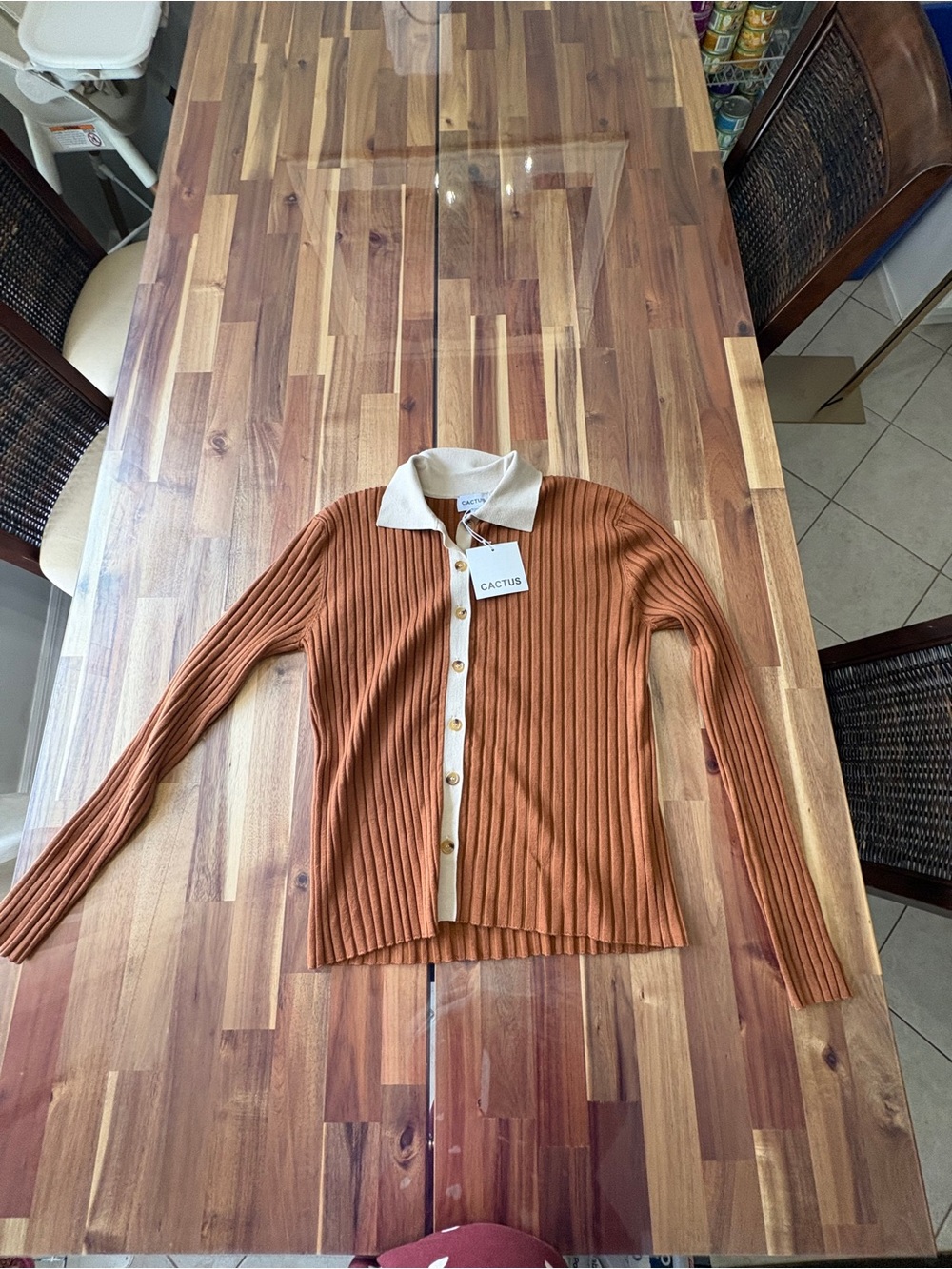 NWT Cactus Rust Ribbed Knit Collared Button Front Cardigan Top Small